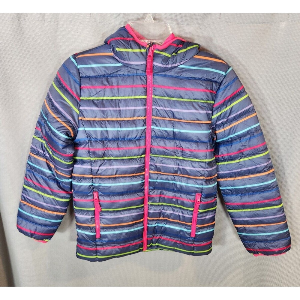 There Abouts Girls Purple Striped Puffer Jacket Coat Size Kids Medium 10/12